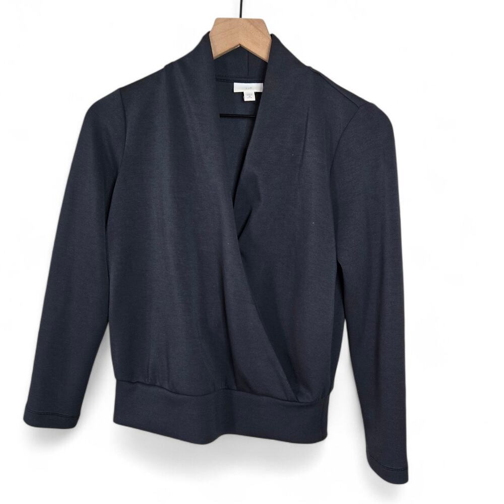 J Jill Navy Soft Knit Wrap Top XS Petite Stretch
